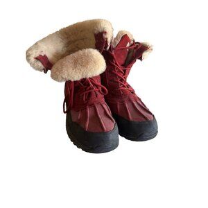 Bearpaw Womens Stowe Red Suede Sheepskin Winter Boots Size 11